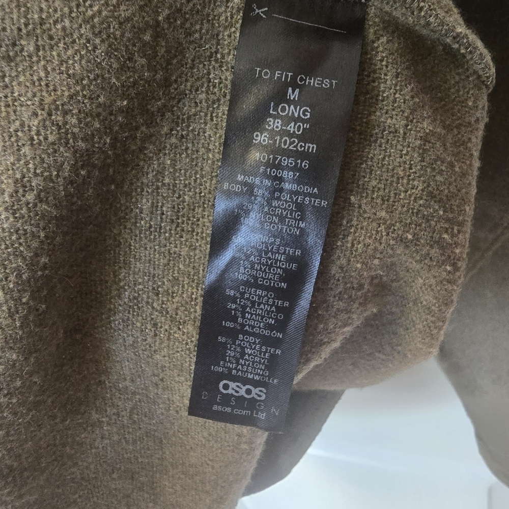 ASOS Designs Men’s Wool Blend Flannel Size Med Long Army Green Gorpcore Grunge - Picture 4 of 10
